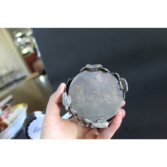 Vintage Pewter Floral Candle Holder 3x4 Ornate Metal Flower Decor - Picture 7 of 10